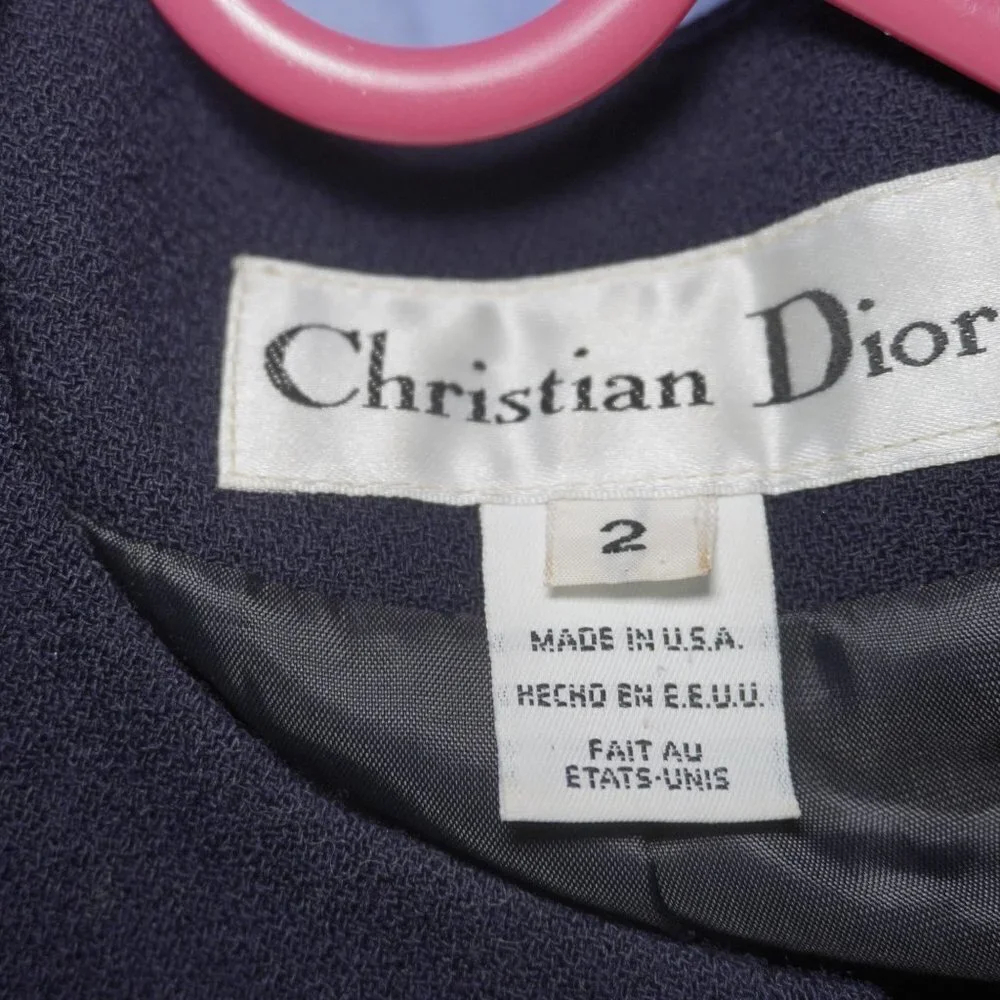 Christian Dior Womens Navy Blue Button Down Vintage Blazer Shoulder Pads Size 2
